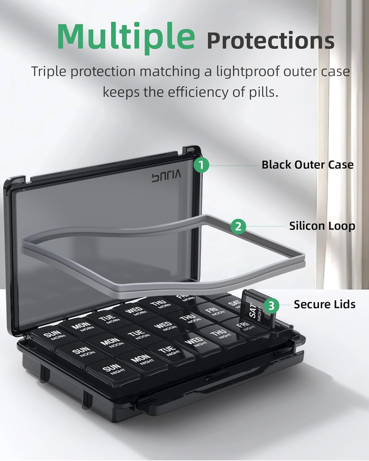 Black Weekly Pill Organizer 7 Day U58666