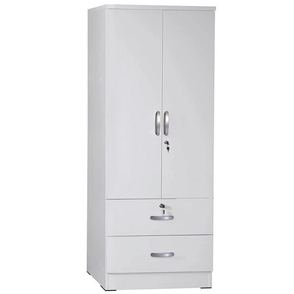 White Wood 2-Door Wardrobe Armoire with 2-Drawers N2250