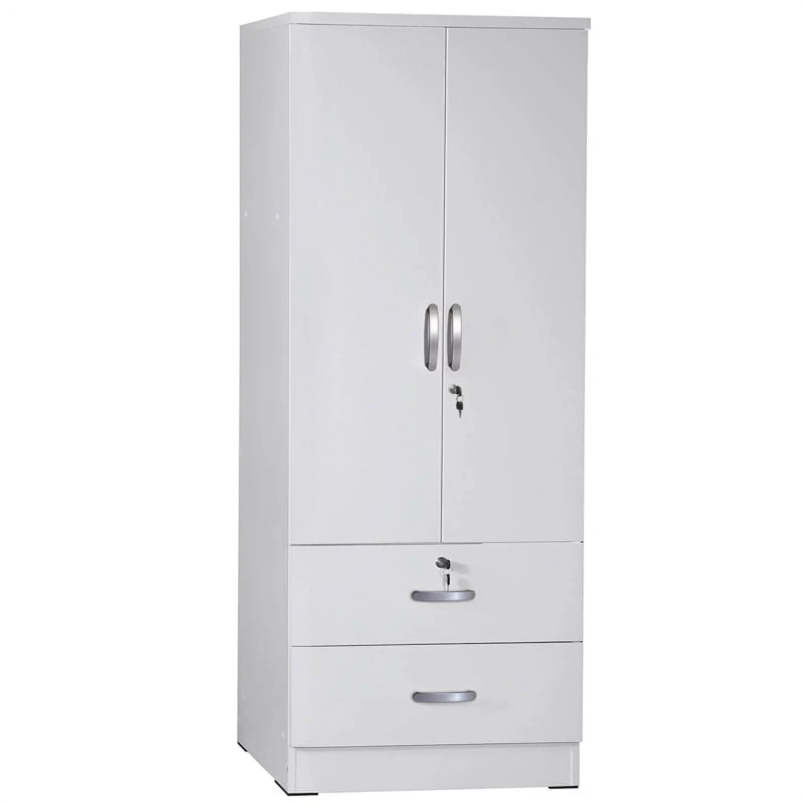 White Wood 2-Door Wardrobe Armoire with 2-Drawers N2250