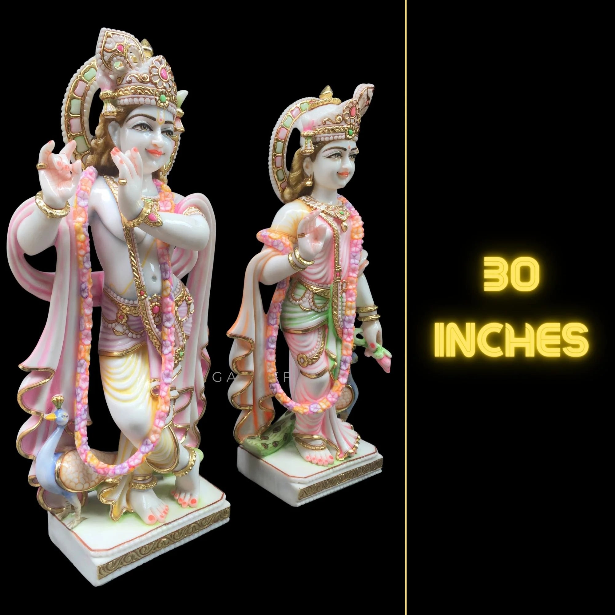 Large 30 inches Marble Multicolor Radha Krishna Statue P446