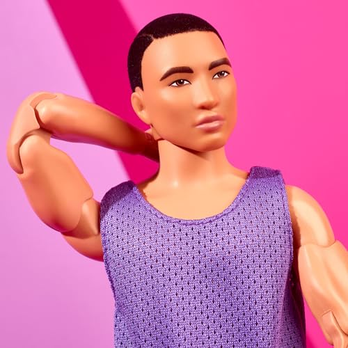 Barbie Ken Fashion Doll with Black Hair in Purple Mesh Top & Pink Trousers, Posable Collectible with Made to Move Body Z493