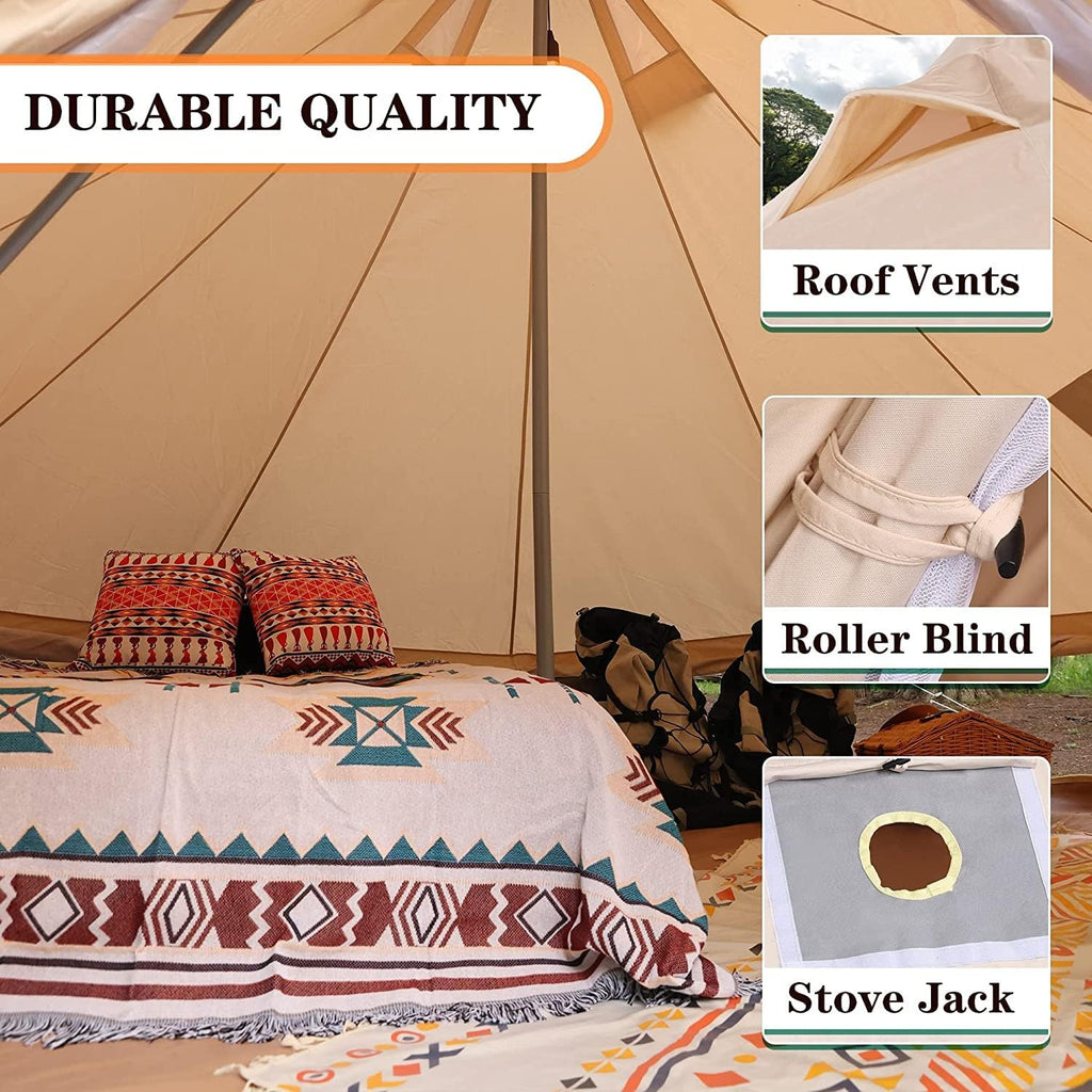 Canvas Bell Tent with Stove Jack, 4 Season Waterproof Cotton Camping Tent J41530
