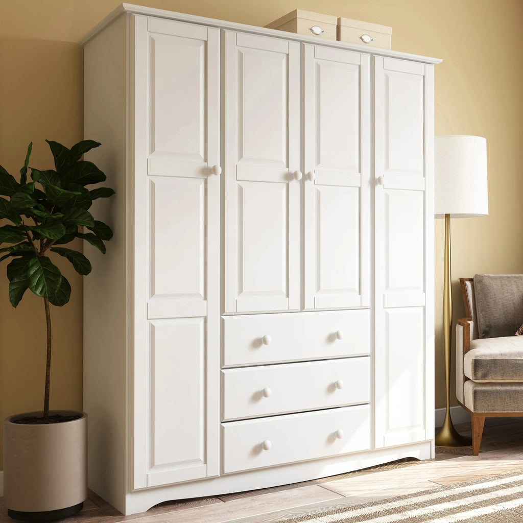 100% Solid Wood 4-Door Wardrobe Armoire D67568