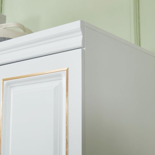 White Wood Storage Closet with Doors and Hanging Rod I69927