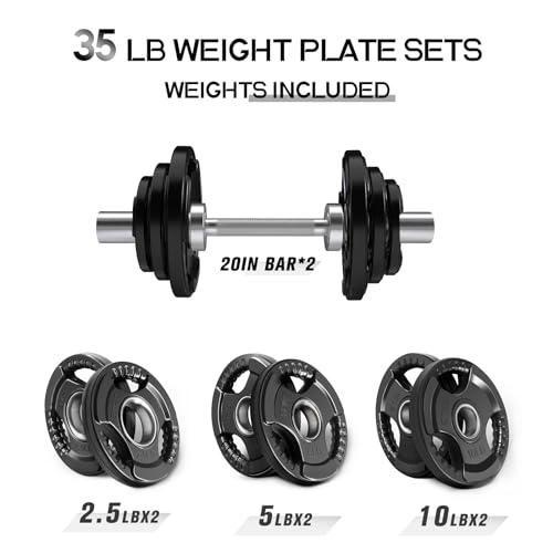 16”/20” Olympic Dumbbell Handles Pair of 500lbs Capacity Loadable Dumbbell Bars with Collars for 2” Olympic Weight Plates O786