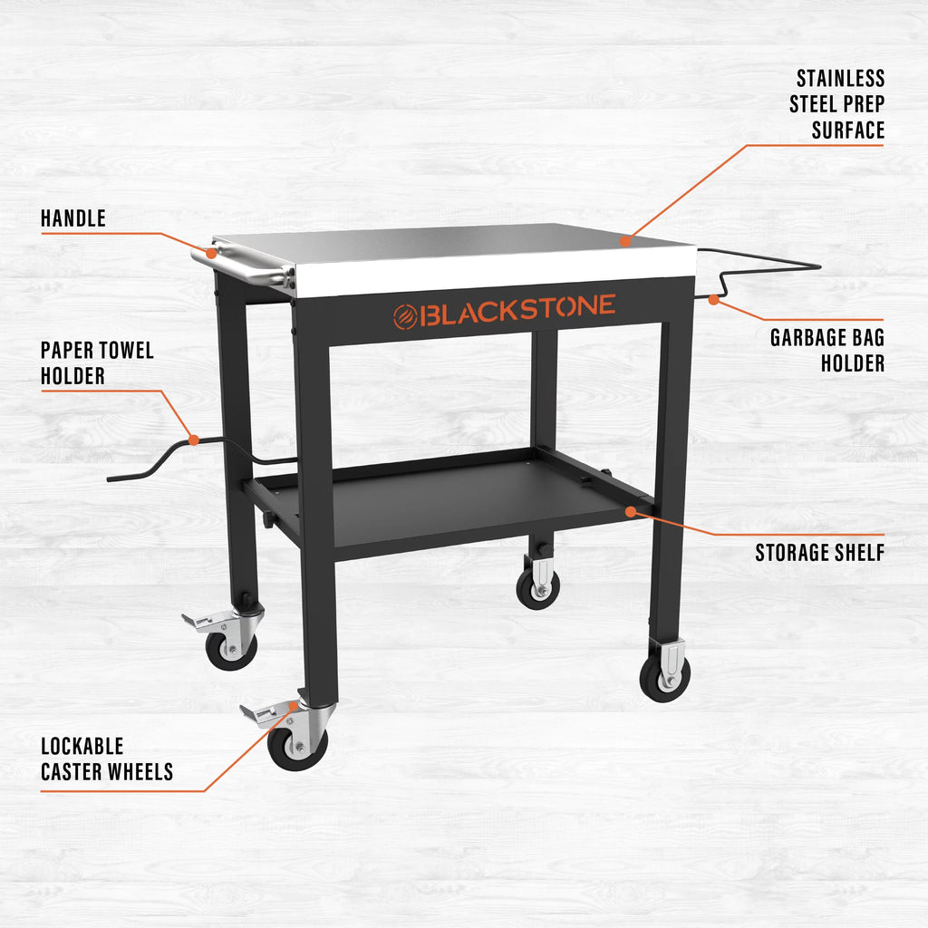28" Portable Steel Prep Cart with Stainless Steel Top in Black D8156