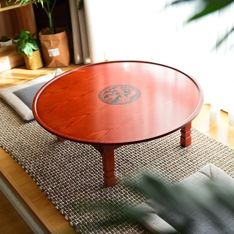 Round Korean Coffee Table Folding Leg Wood Table (60x60x26cm) B875