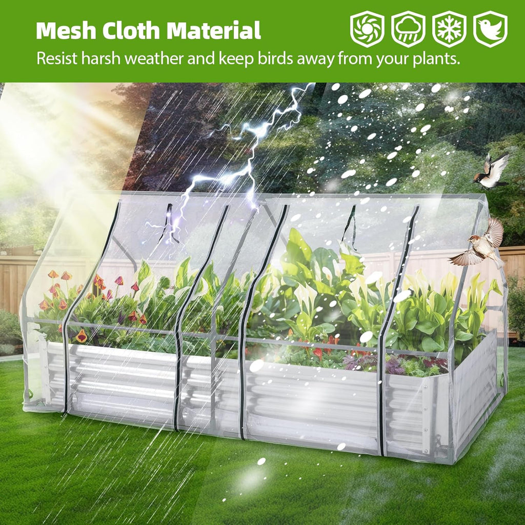 Galvanized Raised Garden Bed with Mesh Cover Greenhouse X93011