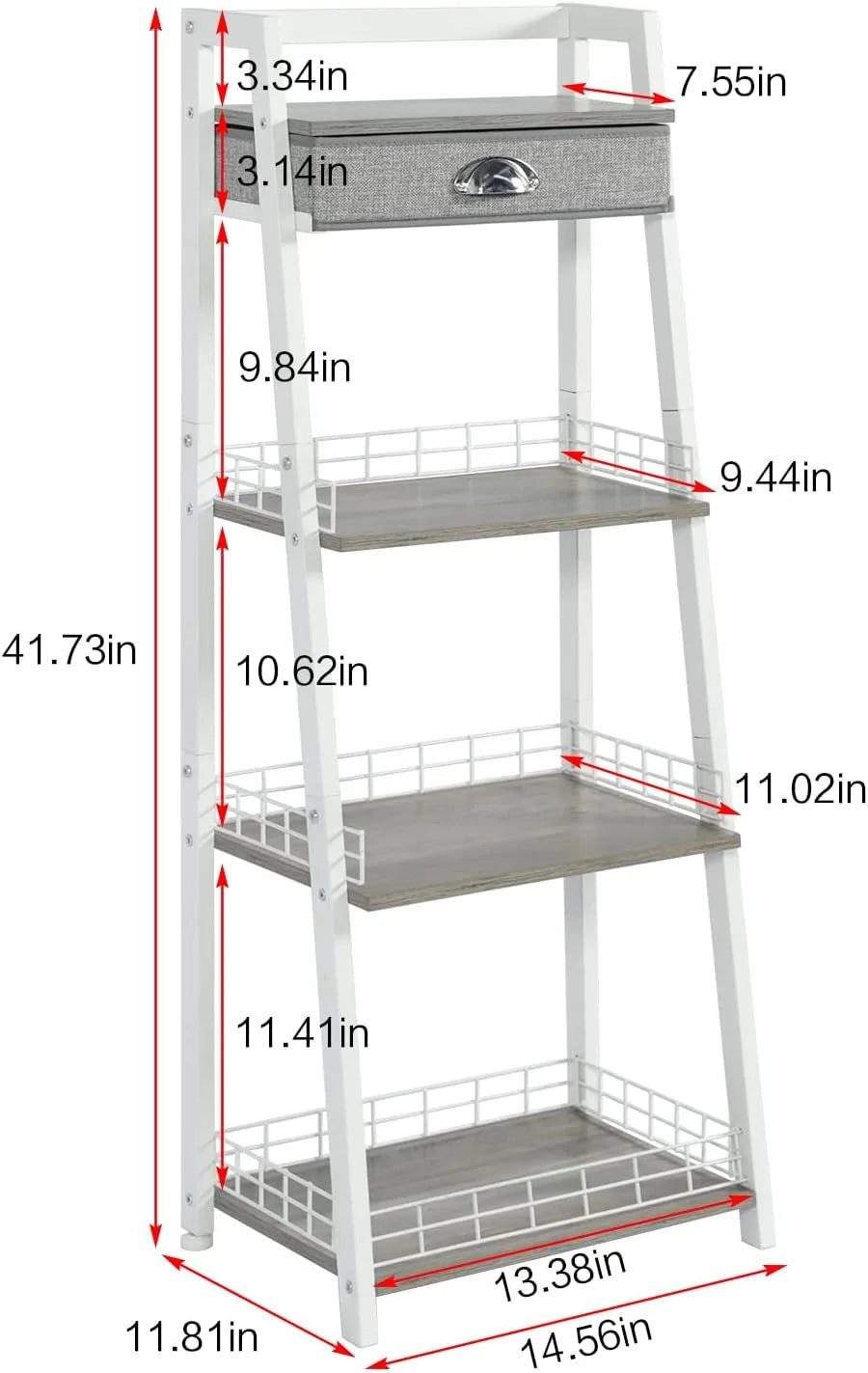 White 4 Tier Ladder Shelf with Drawer S50609
