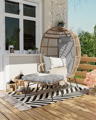 Oversized Rattan Egg Chair with Ottoman and Cushion V69237