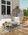Oversized Rattan Egg Chair with Ottoman and Cushion V69237