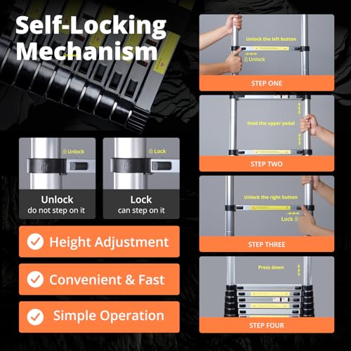 26.2FT Aluminum Telescoping Ladder with Stabilizer Bar I1026