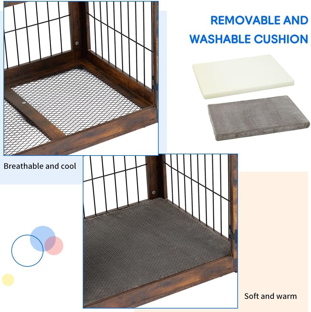 Wooden Dog Crate with 2 Drawers and Cushion V89250