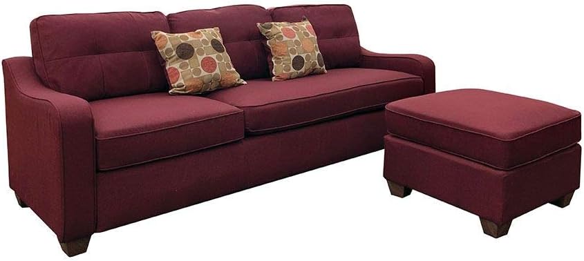 Red Linen Sectional Sofa with 2 Pillows Q82007