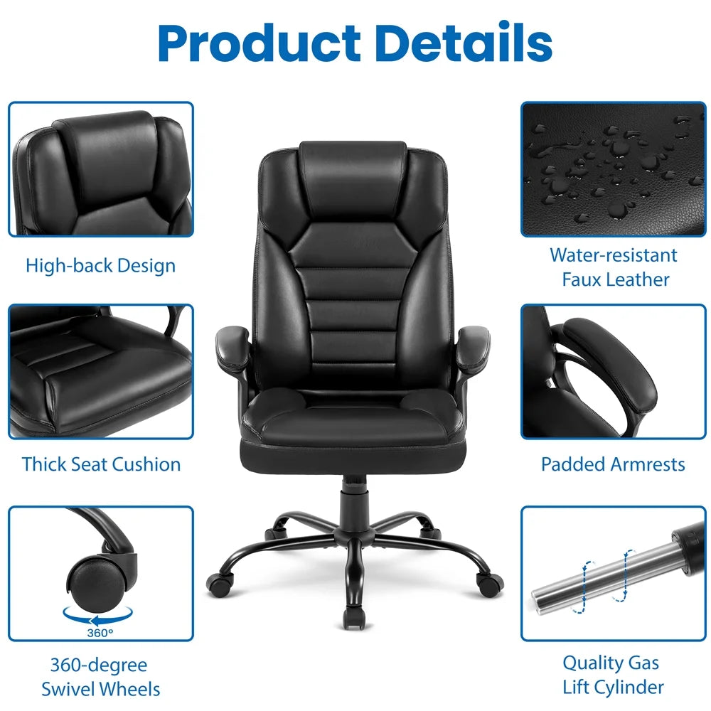 Black Faux Leather Executive Office Chair with Integrated Headrest L53841