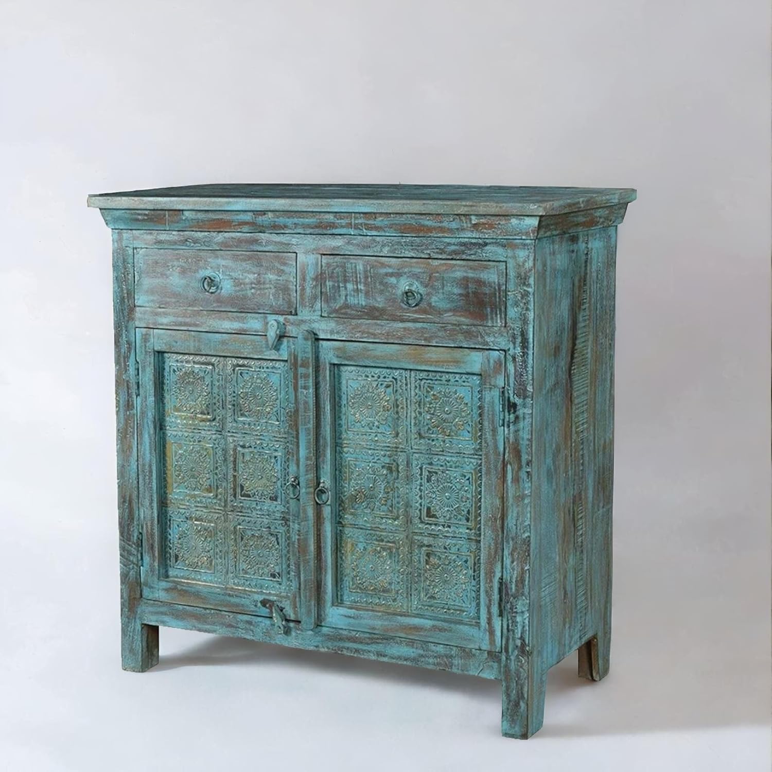 Hand Carved Antique Blue Sideboard Cabinet I586