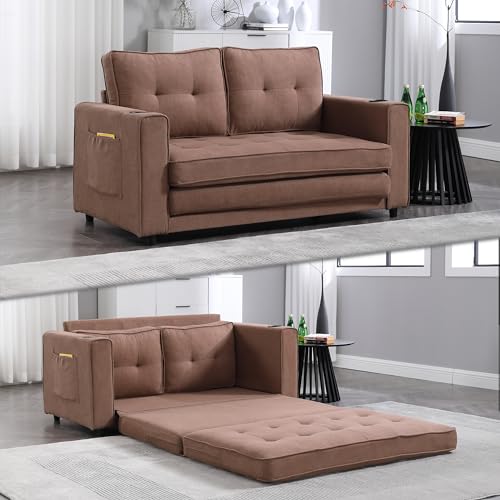 Dark Gray 3-in-1 Convertible Sleeper Sofa Bed with 2 Side Pocket Z911