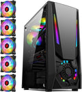 Mid Tower Desktop PC Gaming Computer Case with 5pcs 120mm ARGB Fans Tempered Glass Side Panels Black L200895