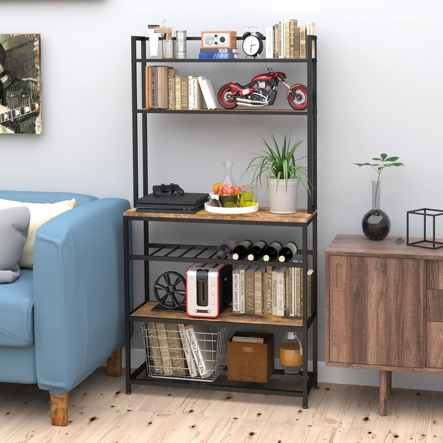 Industrial Kitchen Baker's Rack Microwave Oven Stand Kitchen Pantry Shelf Free Standing Utility Storage Cabinet Sideboard Y829