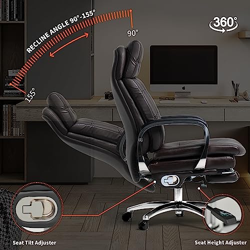 Office Chair with Footrest Ergonomic Executive Reclining Genuine Leather Desk Chair Z18269