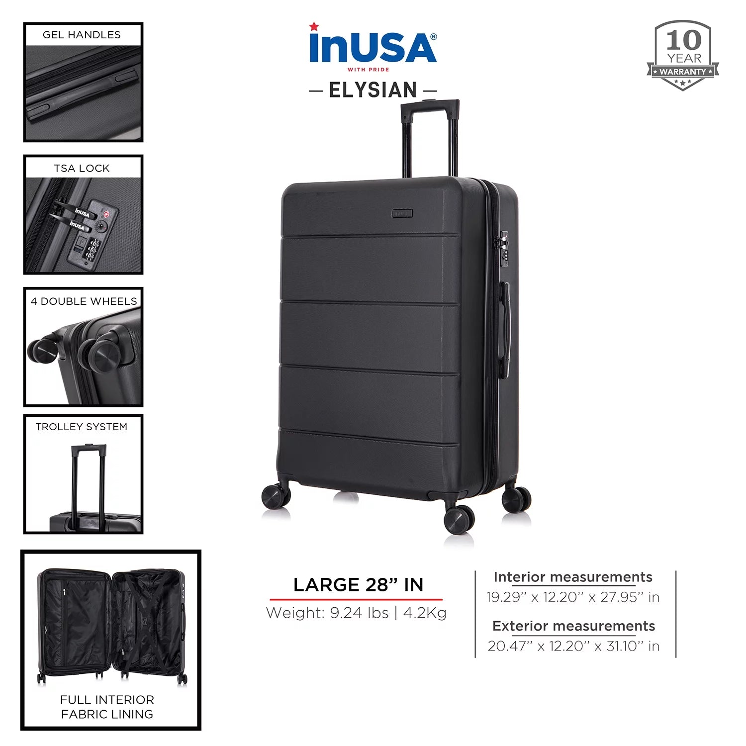 Black 28" Hardside Lightweight Luggage with Spinner Wheels Y1689