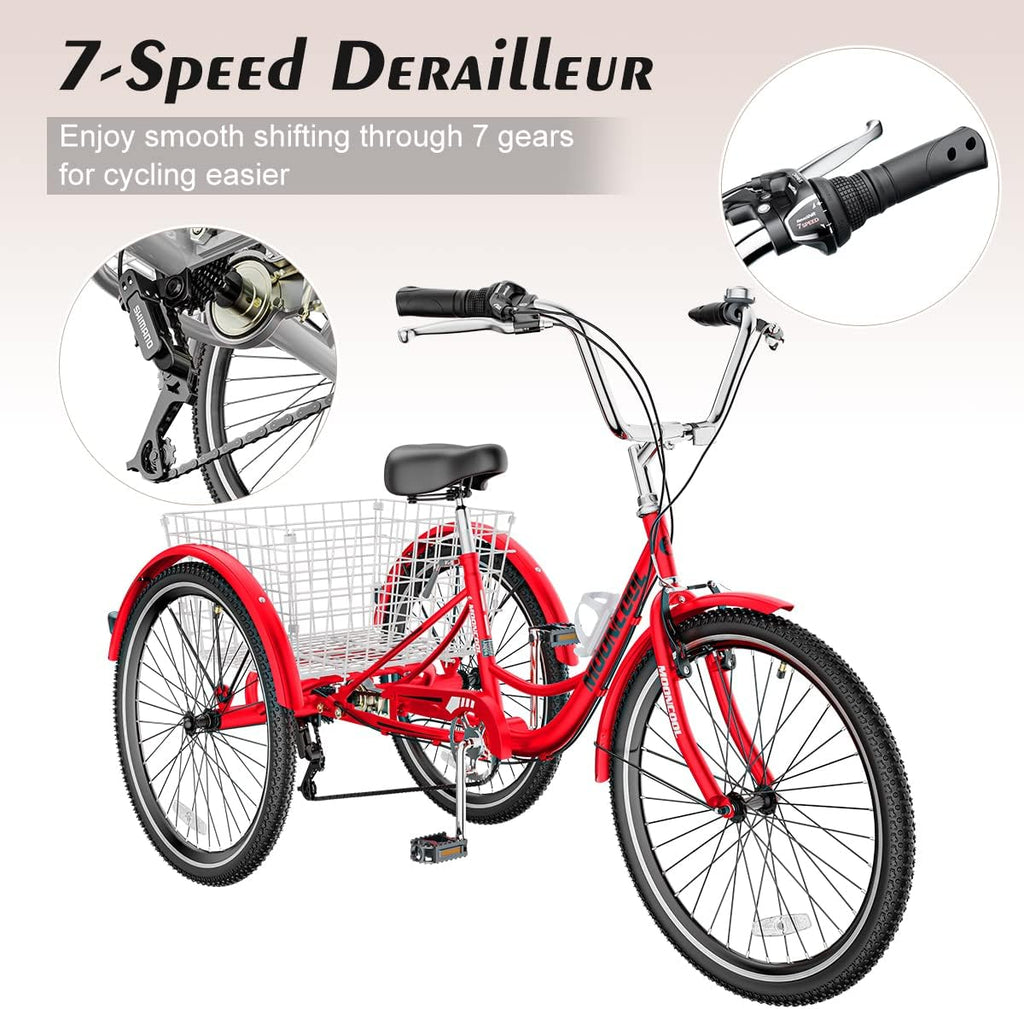 Red 7 Speed 3 Wheel Adult Tricycle with Basket Q9630