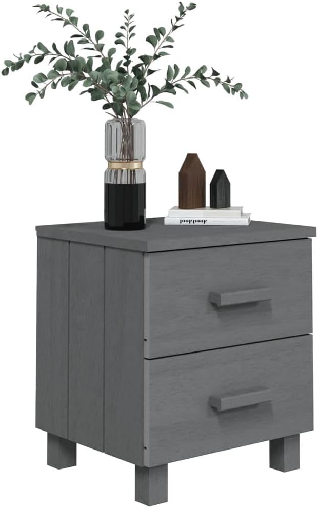 Solid Wood Bedside Cabinets - Dark Gray 2-piece E39214
