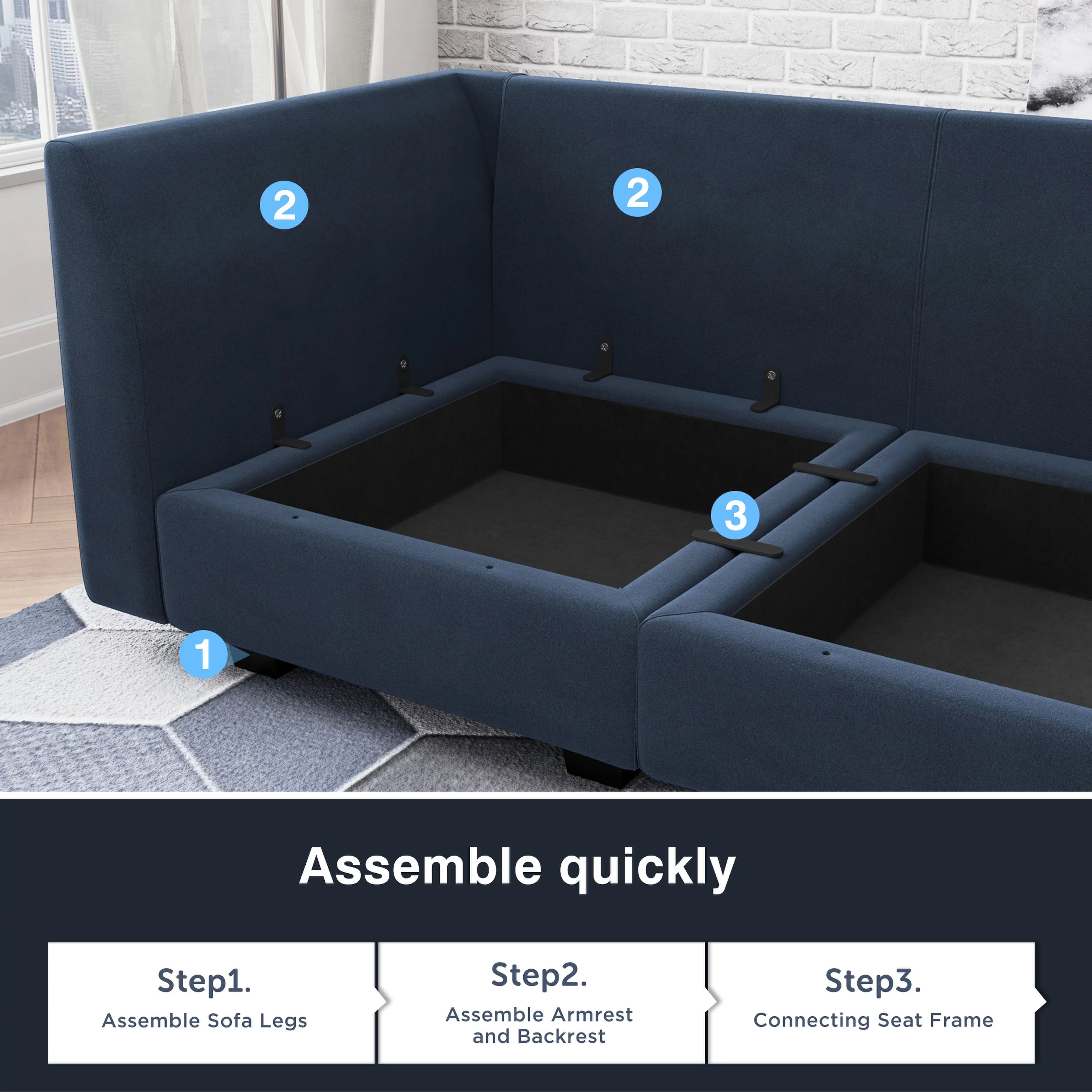Navy Blue Velvet Modular Sleeper Sofa B635573