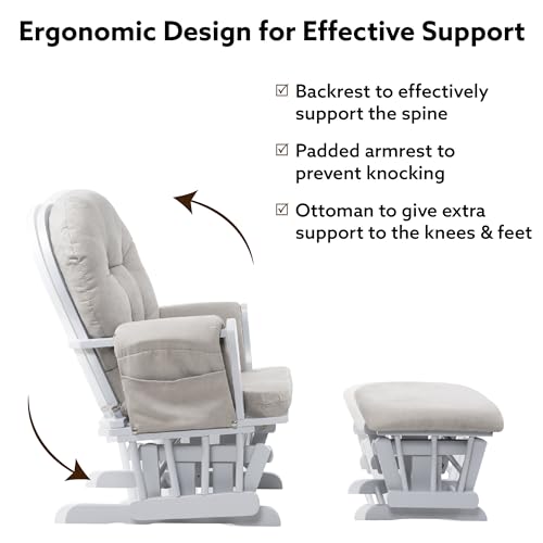 White Gray Reclining Glider Rocker with Ottoman V234