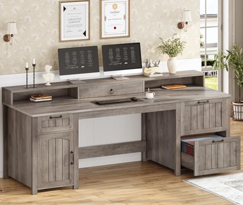 White 63" Wood Desk with File Drawer and Monitor Stand T790