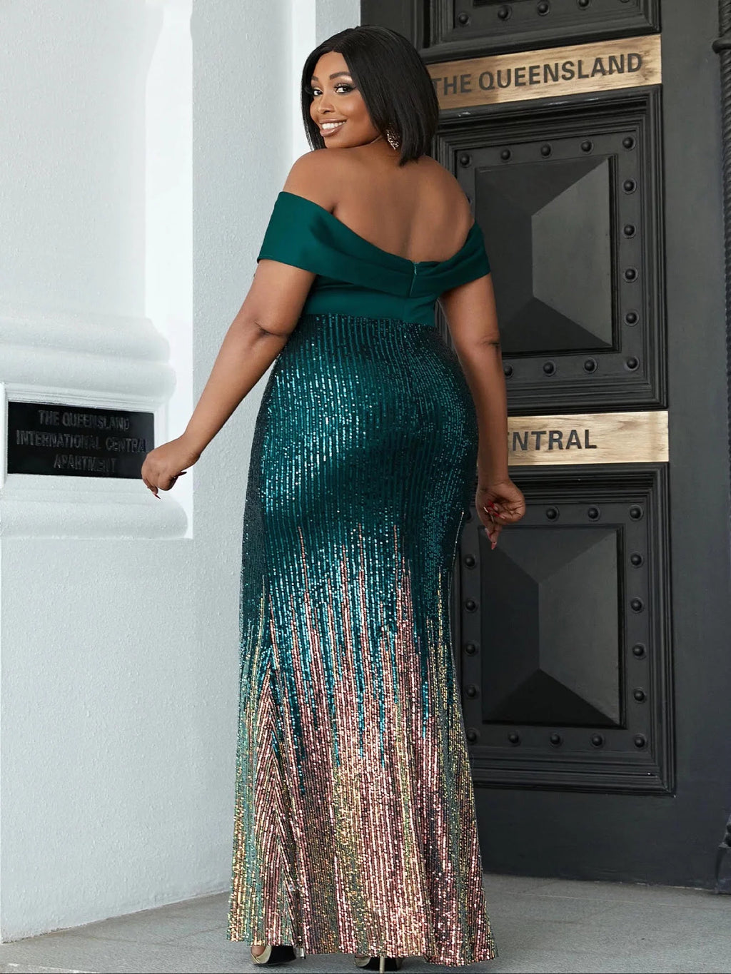 Women off Shoulder Sequin Formal Evening Gowns Plus Size Dress E966