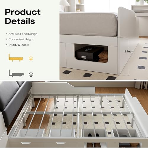 Full Platform Bed Frame with Storage Headboard, 4 Drawers, LED Light & Charging Station P719216