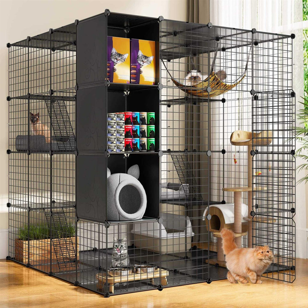 Cat Cage Indoor Large with Storage Cube DIY Catio Cat Enclosures Metal Cat Playpen with Hammock L26439