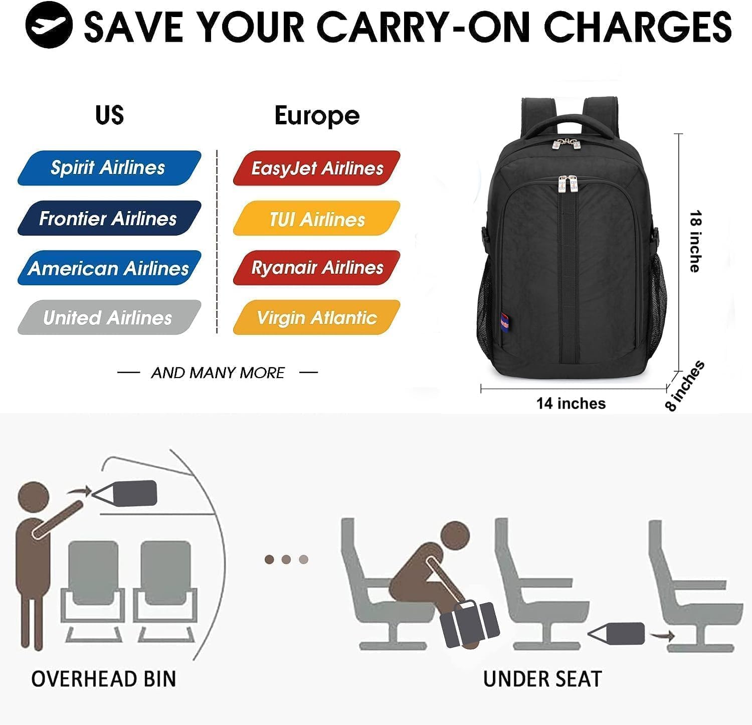 Under-Seat Backpack 18 x 13 x 8 Inches I6547