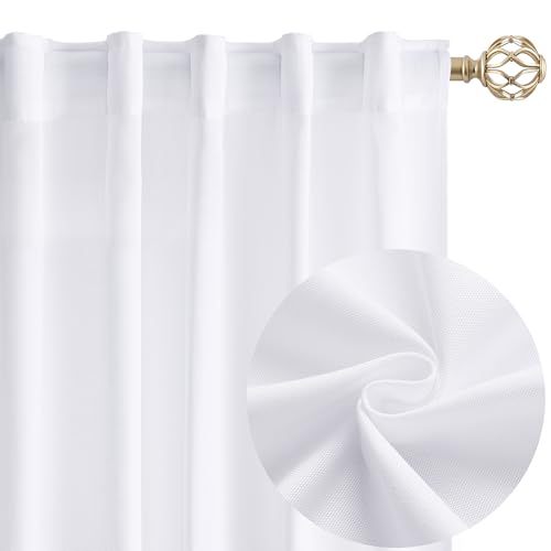 Natural Cream Linen Curtains 90 inch Long 2 Panels Semi Sheer Light Filtering Back Tab Rod Pocket E44846