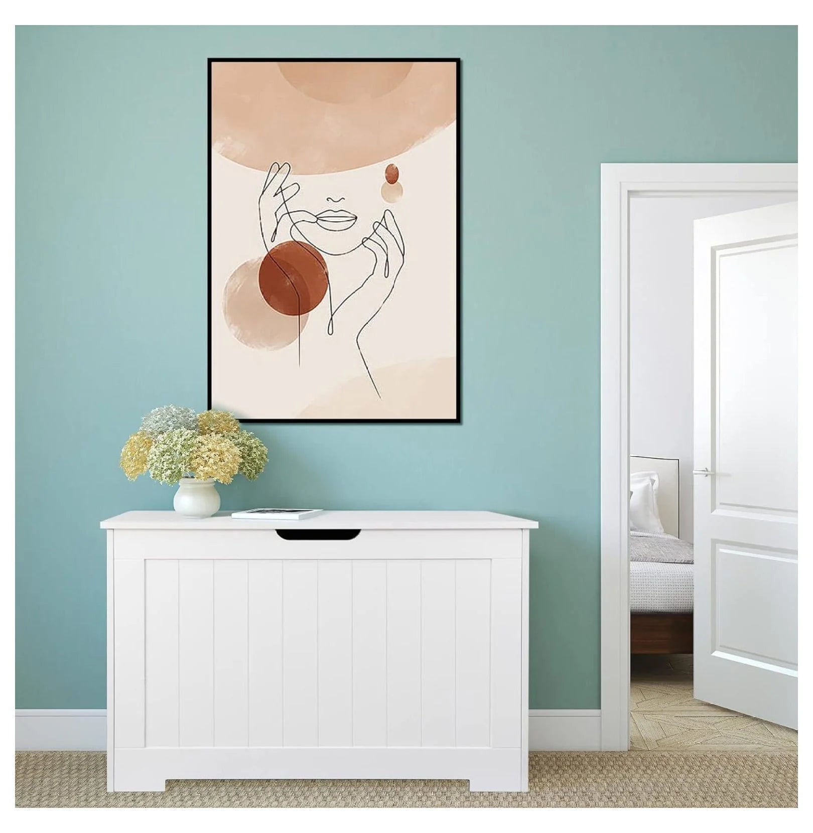 White Wooden Toy Box Storage Chest with 2 Safety Hinges J1425