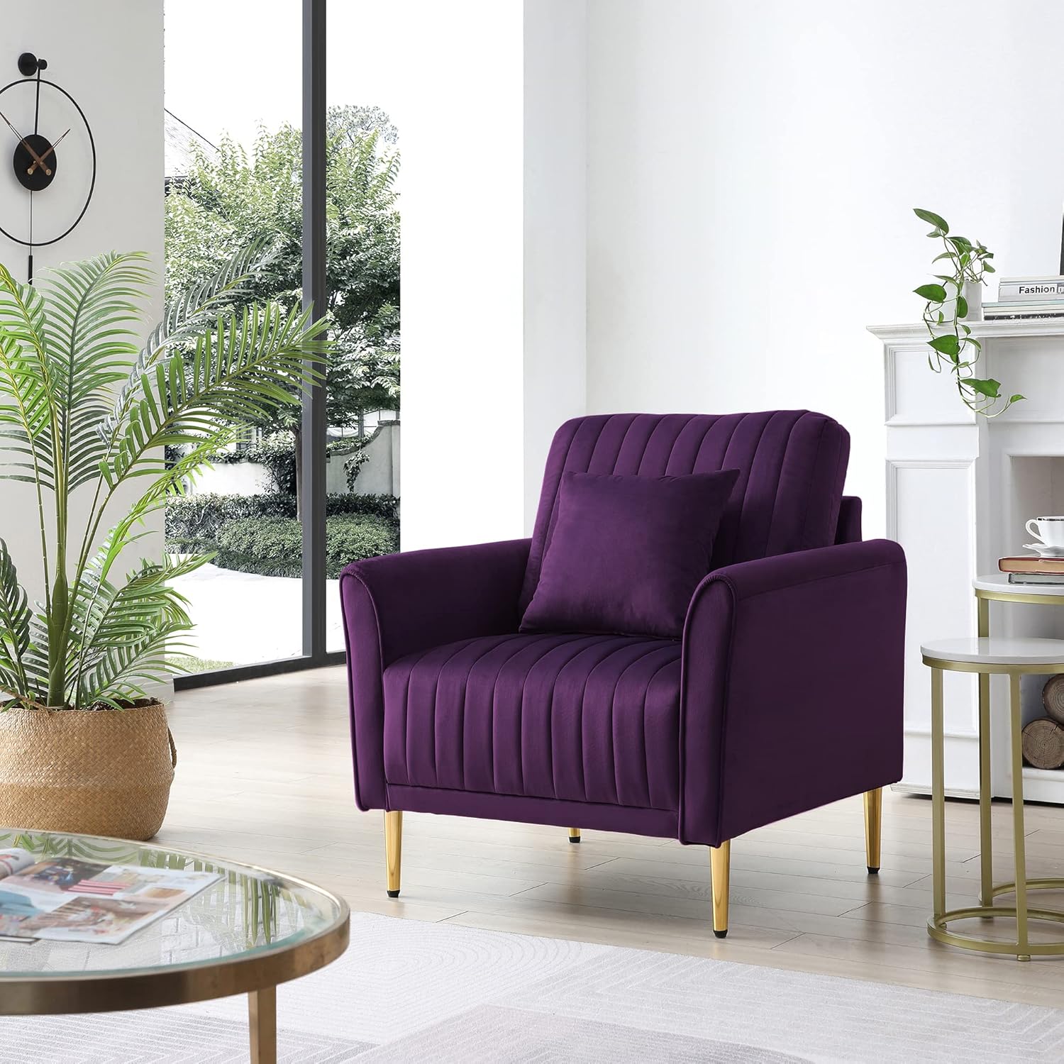 Purple Velvet Accent Chair with Gold Legs Z22361