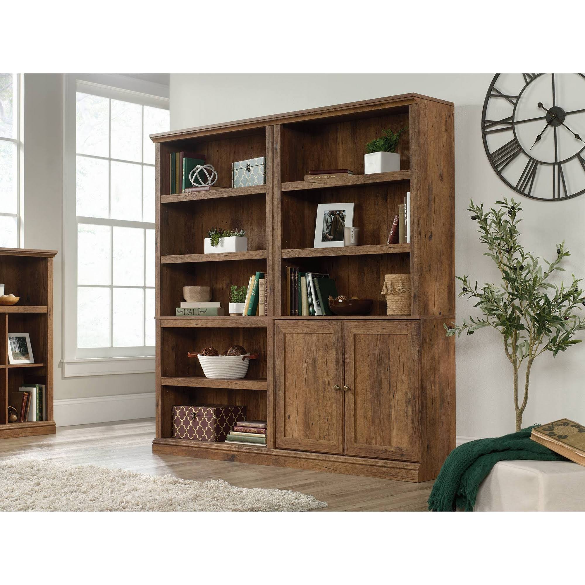 5-Shelf Bookcase with Doors in Vintage Oak B410