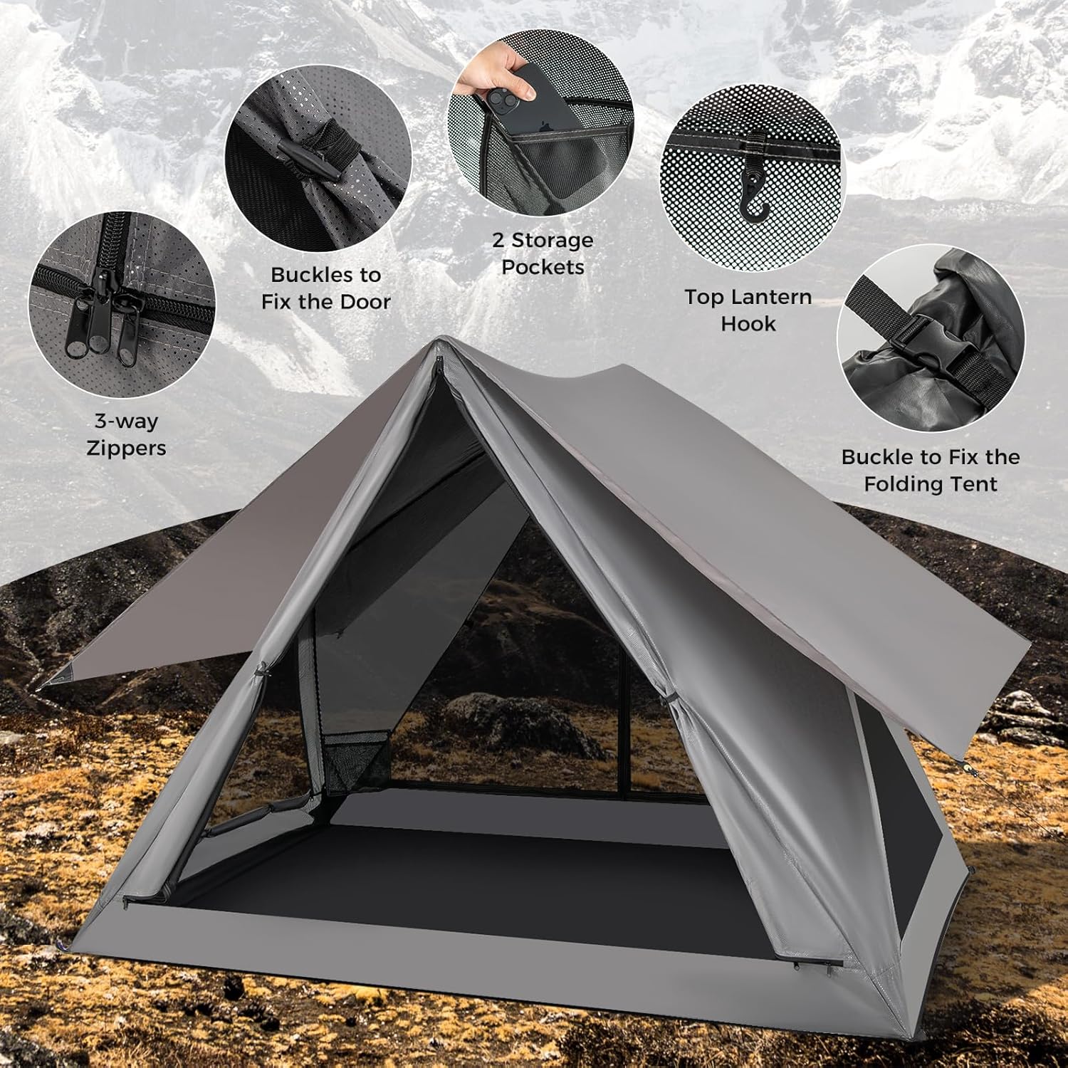 Pop Up Camping Tent for 2-3 Person with Removable Rainfly and Carrying Bag G866846