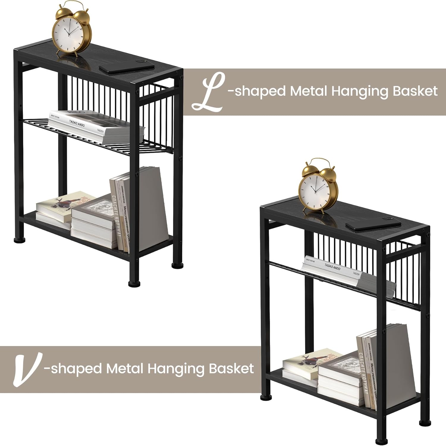 Small End Table Set of 2 & 4-Tier Narrow Kitchen Storage Carts I940