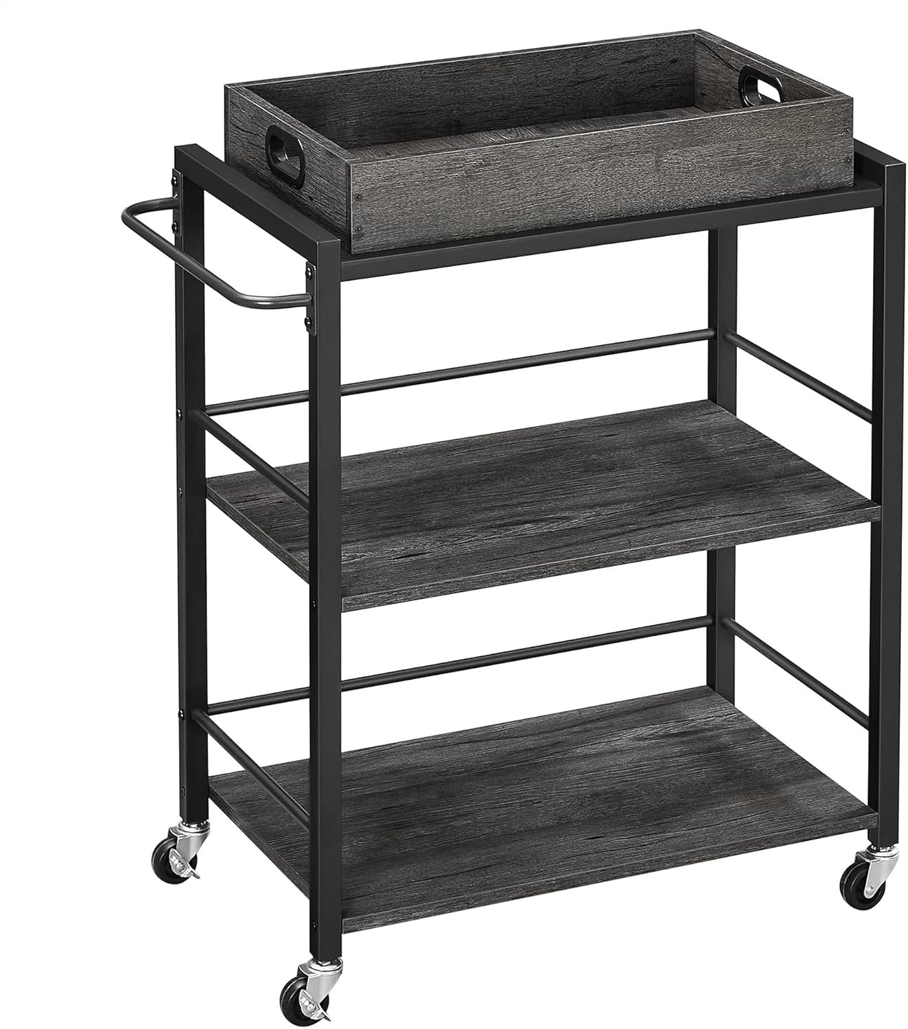 Greige and Black 3-Tier Kitchen Utility Cart with Removable Tray D496414