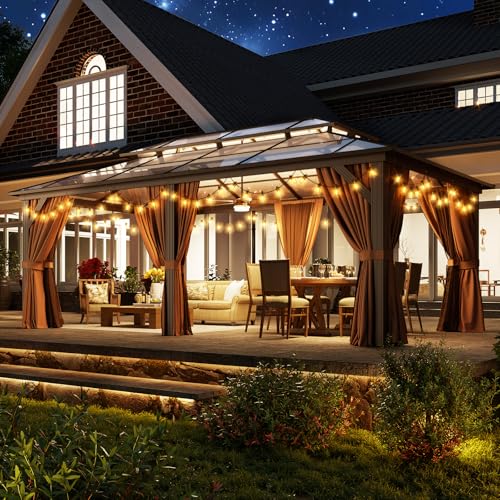 12'x16' Hardtop Gazebo with Netting and Curtains W489263