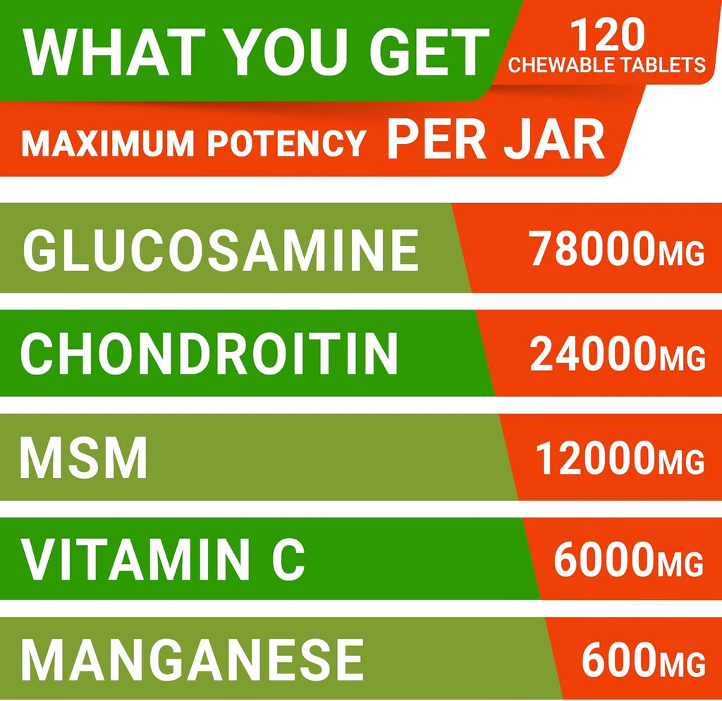 Glucosamine Tablets for Dogs - Joint Supplement w/Omega-3 Fish Oil - Chondroitin, MSM - 120 Ct H539