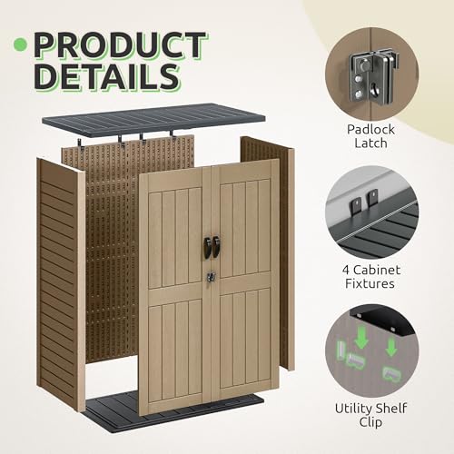 Brown Resin Vertical Outdoor Storage Shed, 59 Cubic Feet J83445
