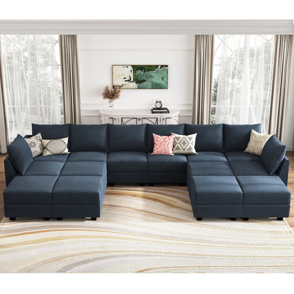 Navy Blue Velvet Modular Sleeper Sofa B635573