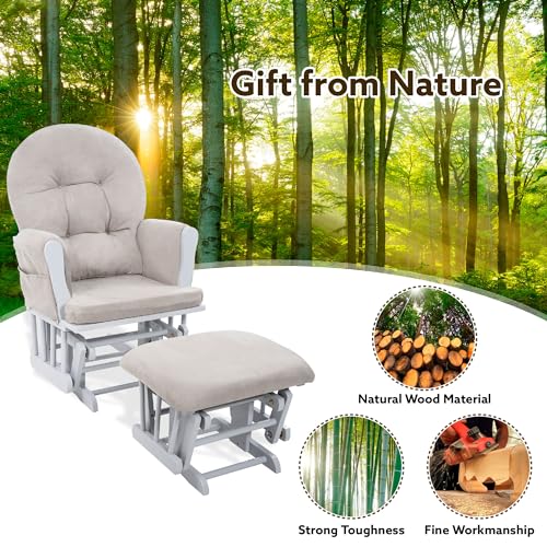 White Gray Reclining Glider Rocker with Ottoman V234