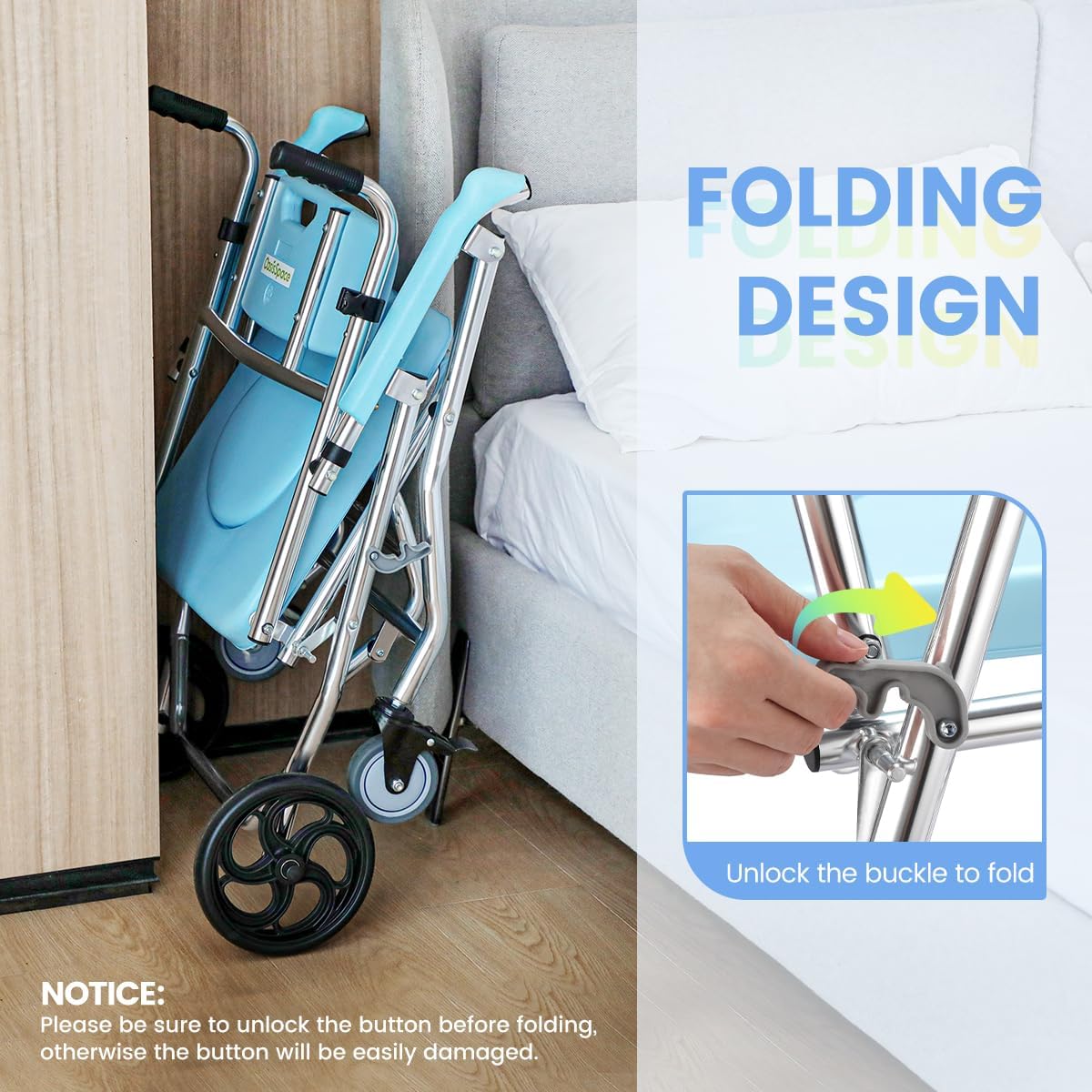 Stand Alone Toilet Safety Rail and Folding Shower Commode Wheelchair Heavy Duty Medical Toilet Safety Frame Adjustable Bathroom Toilet Handrails N65496