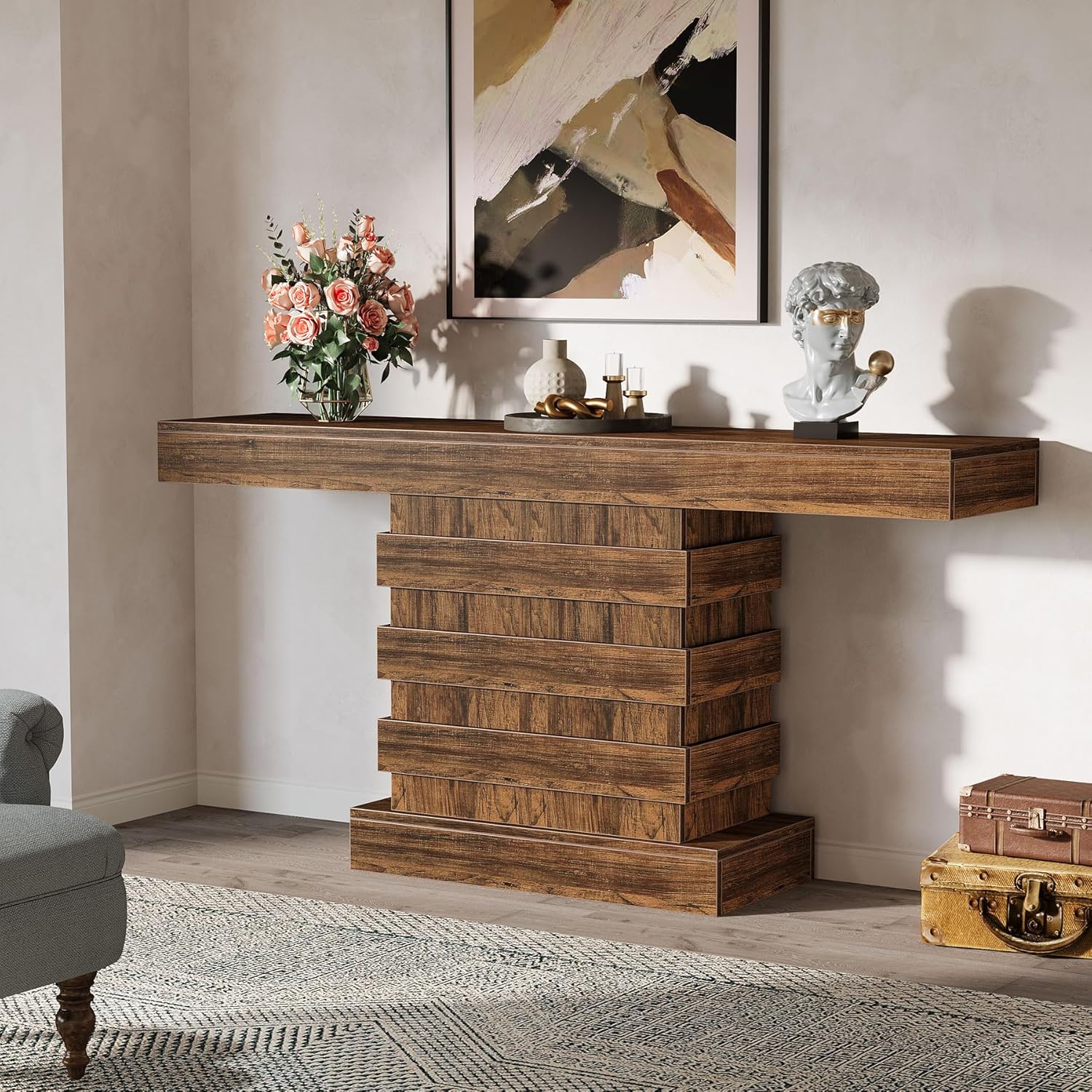 Rustic Brown 63-Inch Wooden Console Table F31392