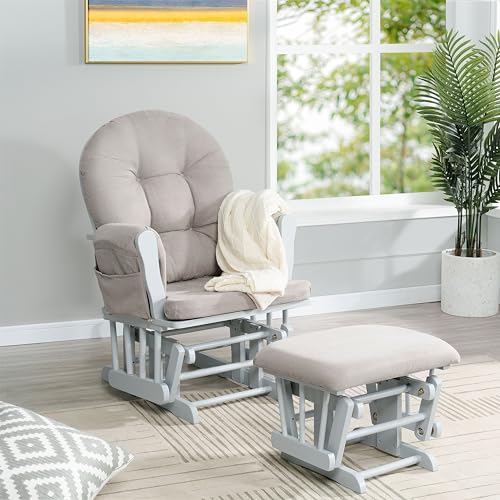 White Gray Reclining Glider Rocker with Ottoman V234