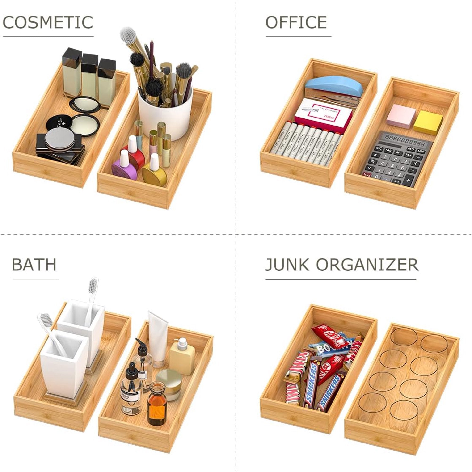 Bamboo Wood Stackable Silverware Tray Utensil Drawer Organizer W68571